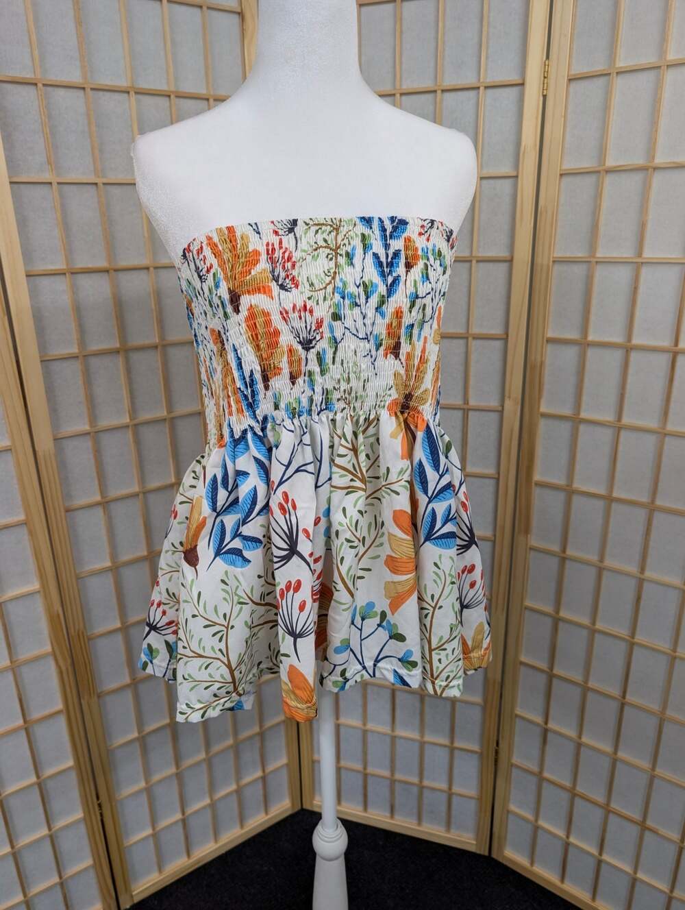 Tube Top size Medium floral smocked bustier peplum coquette whimsical romantic